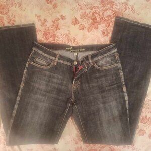 bebe denim, Like New Size 10 Low Rise Dark Blue with Fade Jeans Embroidered Logo